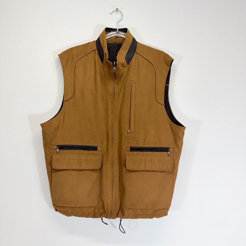 Cutter & Buck Men's Pockets Faux Suede Quilted Reversible Brown Black Vest Sz L